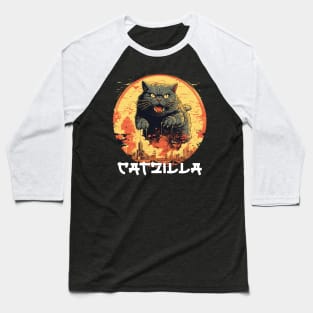 Funny Cat Art Japanese Sunset Catzilla Baseball T-Shirt